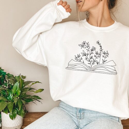 Flower Books Read Nerd Flower Minimalistic Botanical Sweatshirt image 0