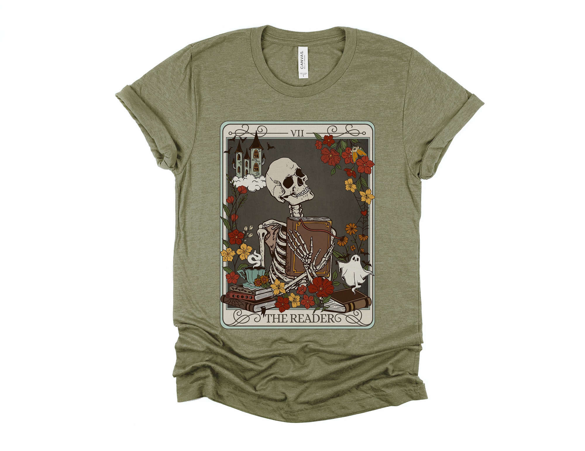 The Reader Tarot Card Bookish Witchy Stuff Mystical Literature Skeleton Librarian Shirt image 4