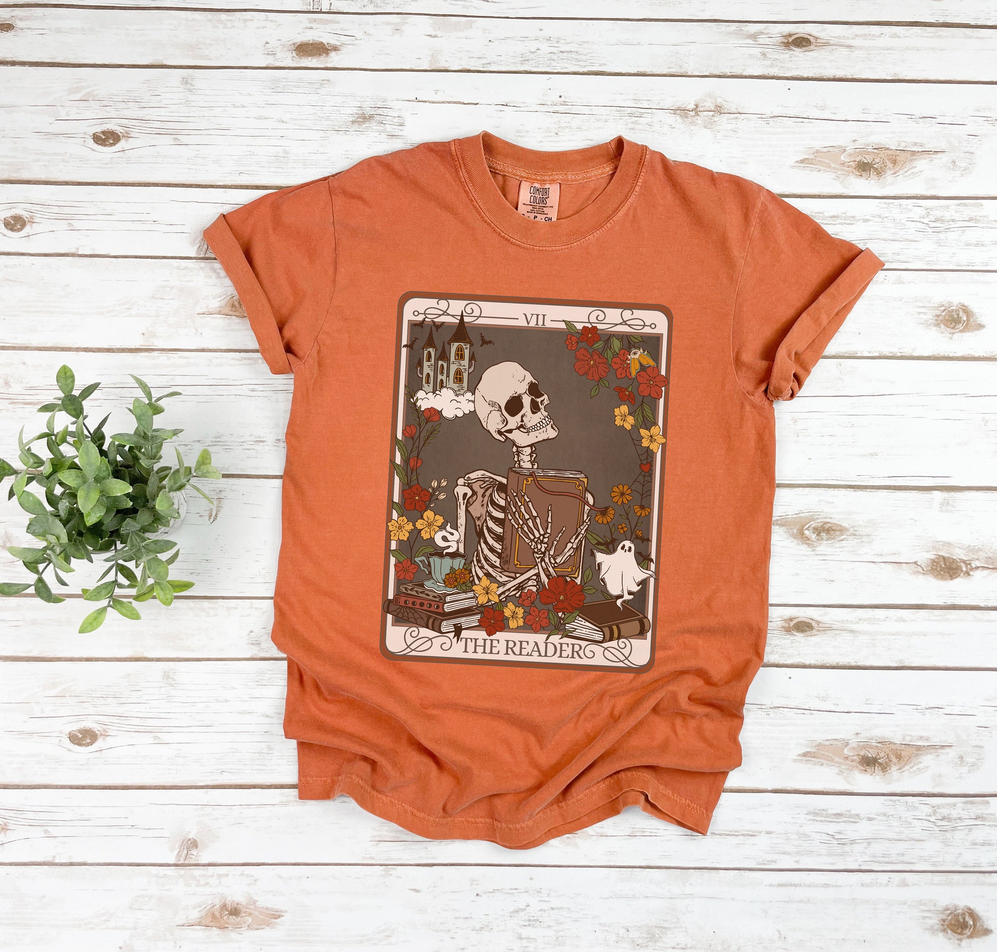 The Reader Tarot Card Book Lover Witchy Skeleton Reading Mystical Literature Shirt image 4