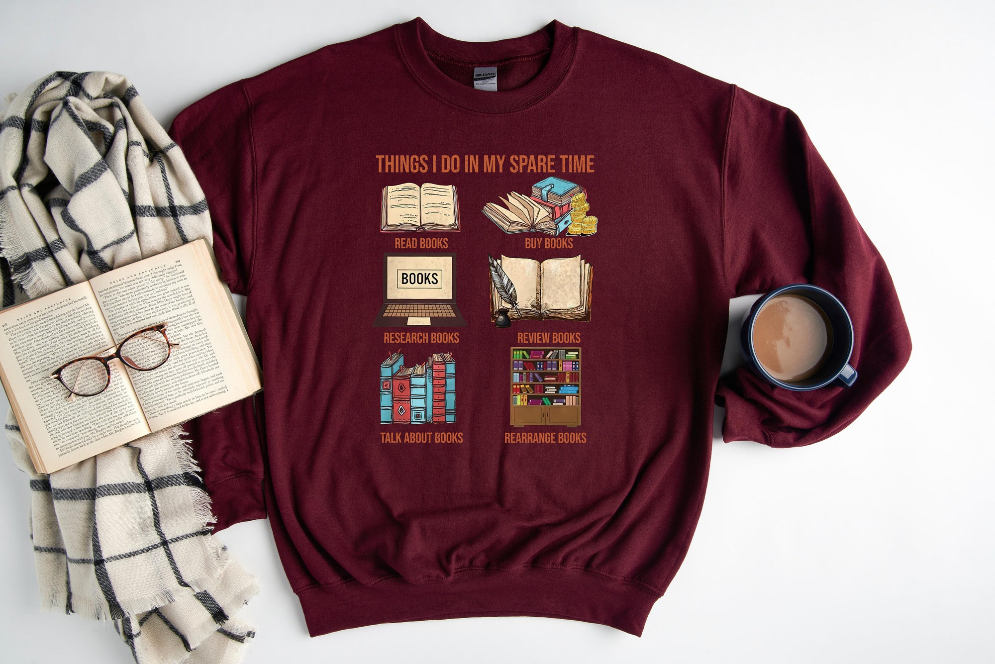 Funny Book Lover Things I Do In My Spare Time Funny Reading Sweatshirt image 2