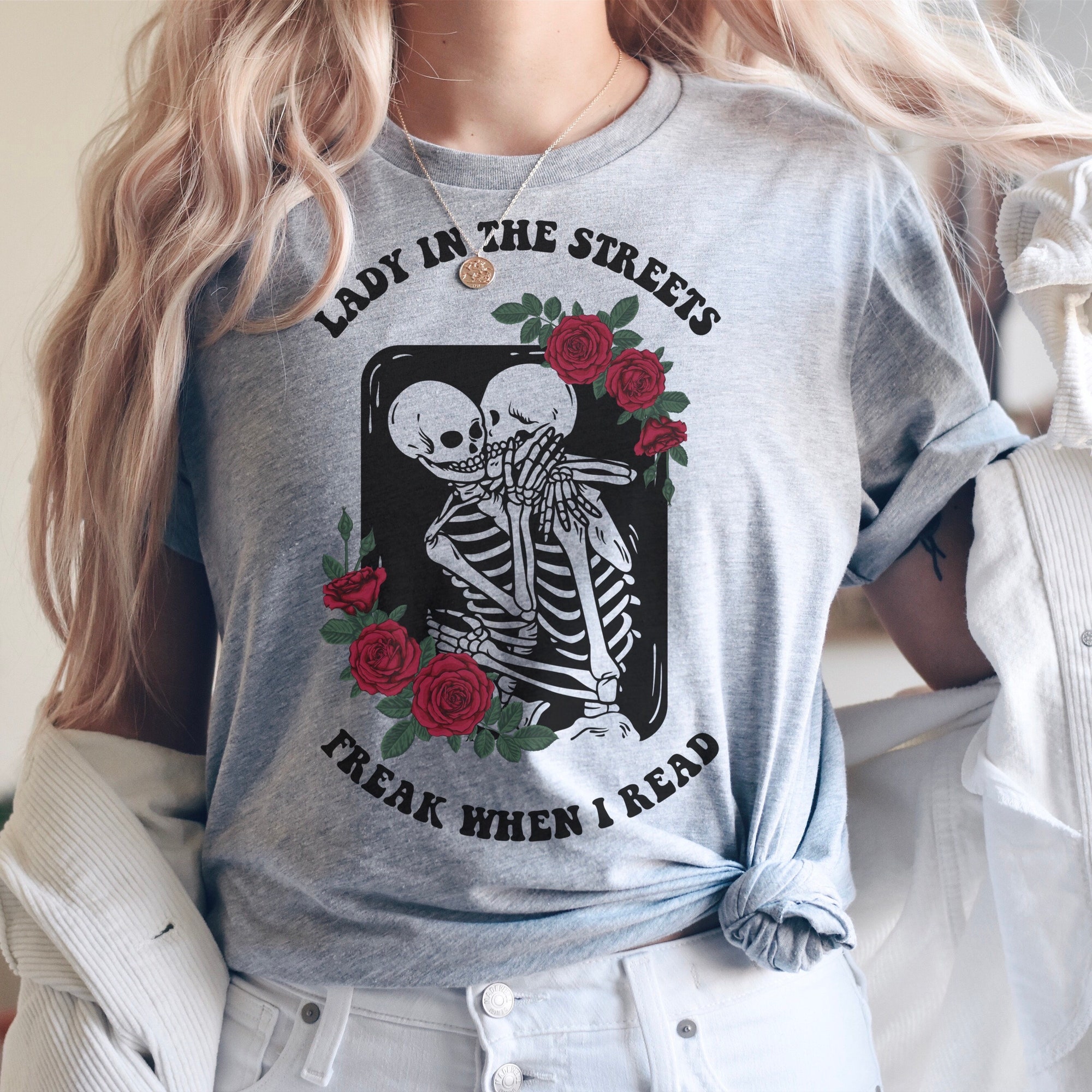 Lady In The Streets Smut Bookish Lover Reader Dark Romance Skeleton Shirt image 3