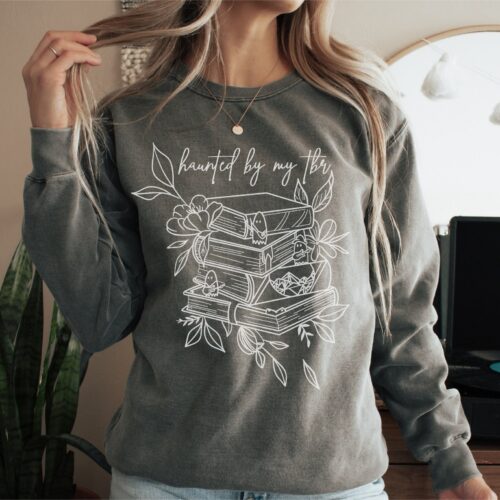 Retro Bookish Haunted By My TBR Librarian Reading Lovers Floral Sweatshirt image 0