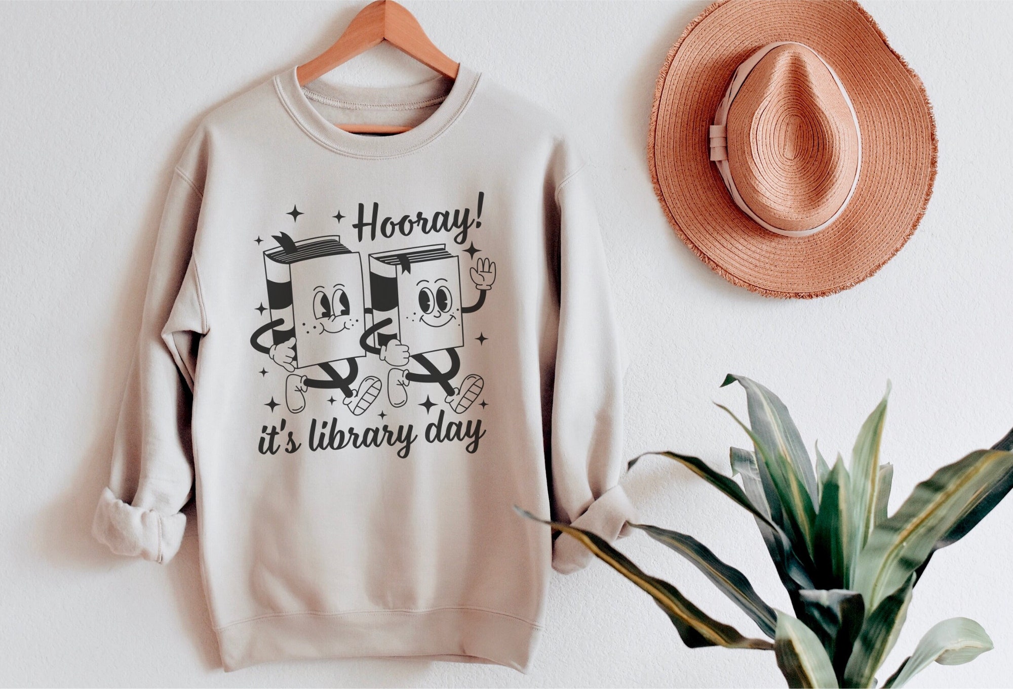 Retro Hooray It's Library Day Book Reader Teacher Back To School Sweatshirt image 1