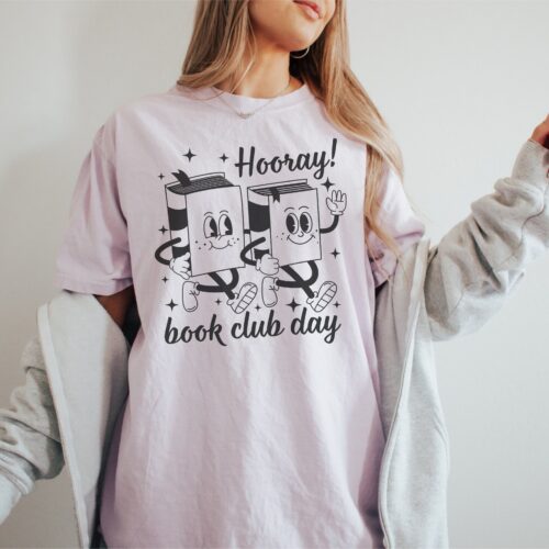 Retro Hooray Book Club Day Reading Funny Teachers Back To School Lovers Shirt image 0