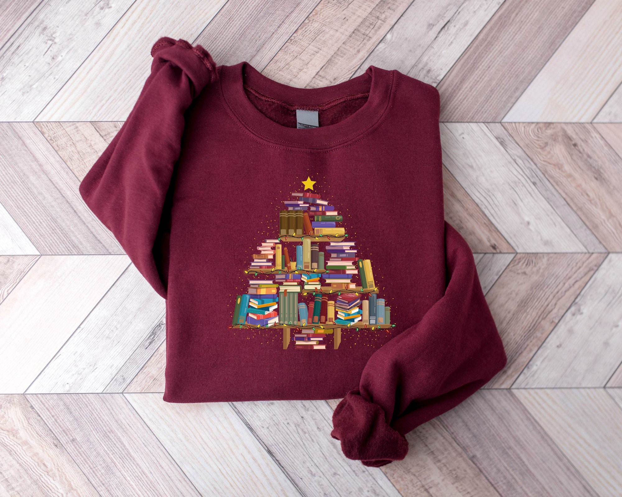 Cute Christmas Book Tree Lovers Women's Merry Holiday Winter Sweatshirt image 5