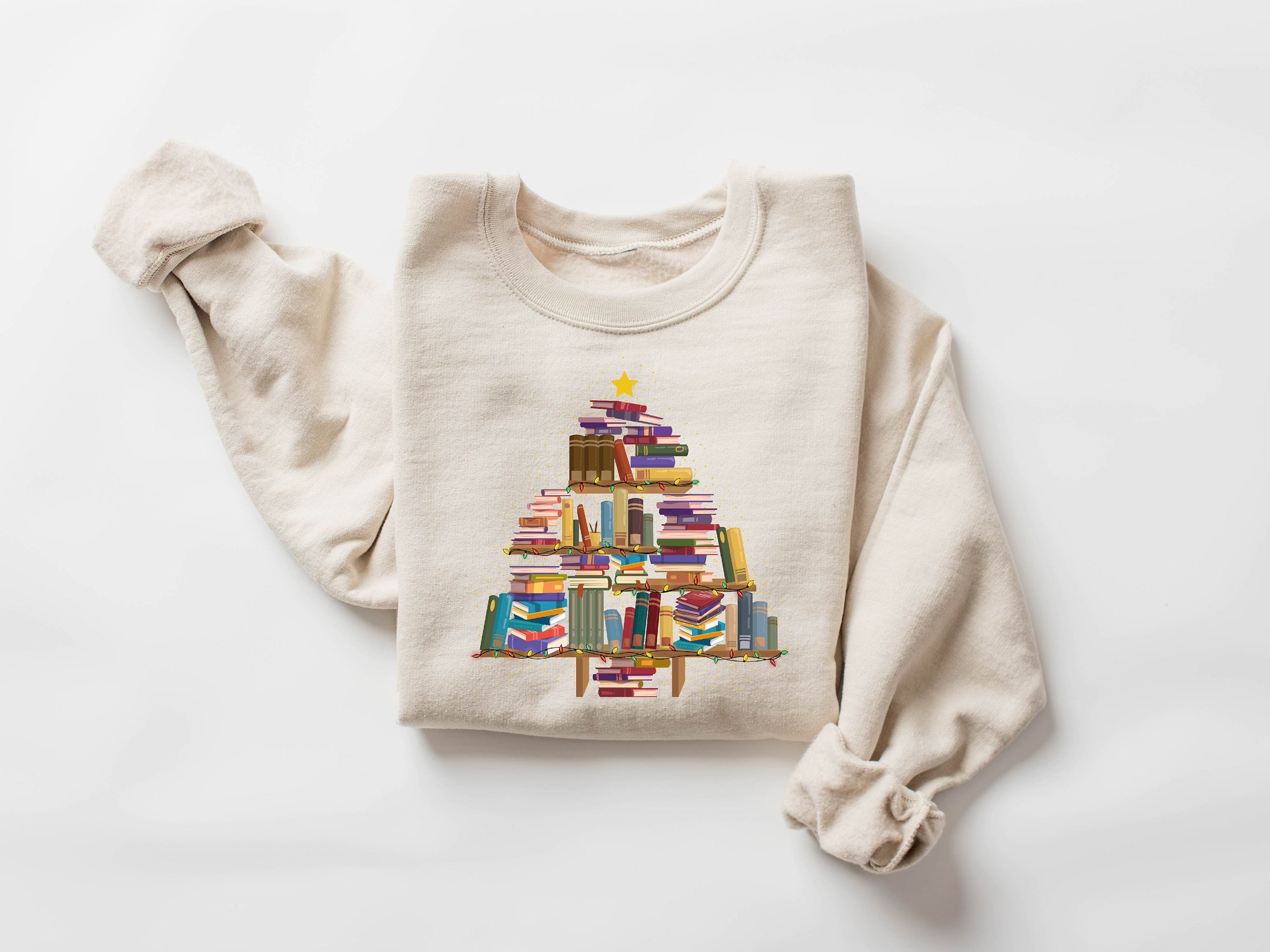 Cute Christmas Book Tree Lovers Women's Merry Holiday Winter Sweatshirt image 2