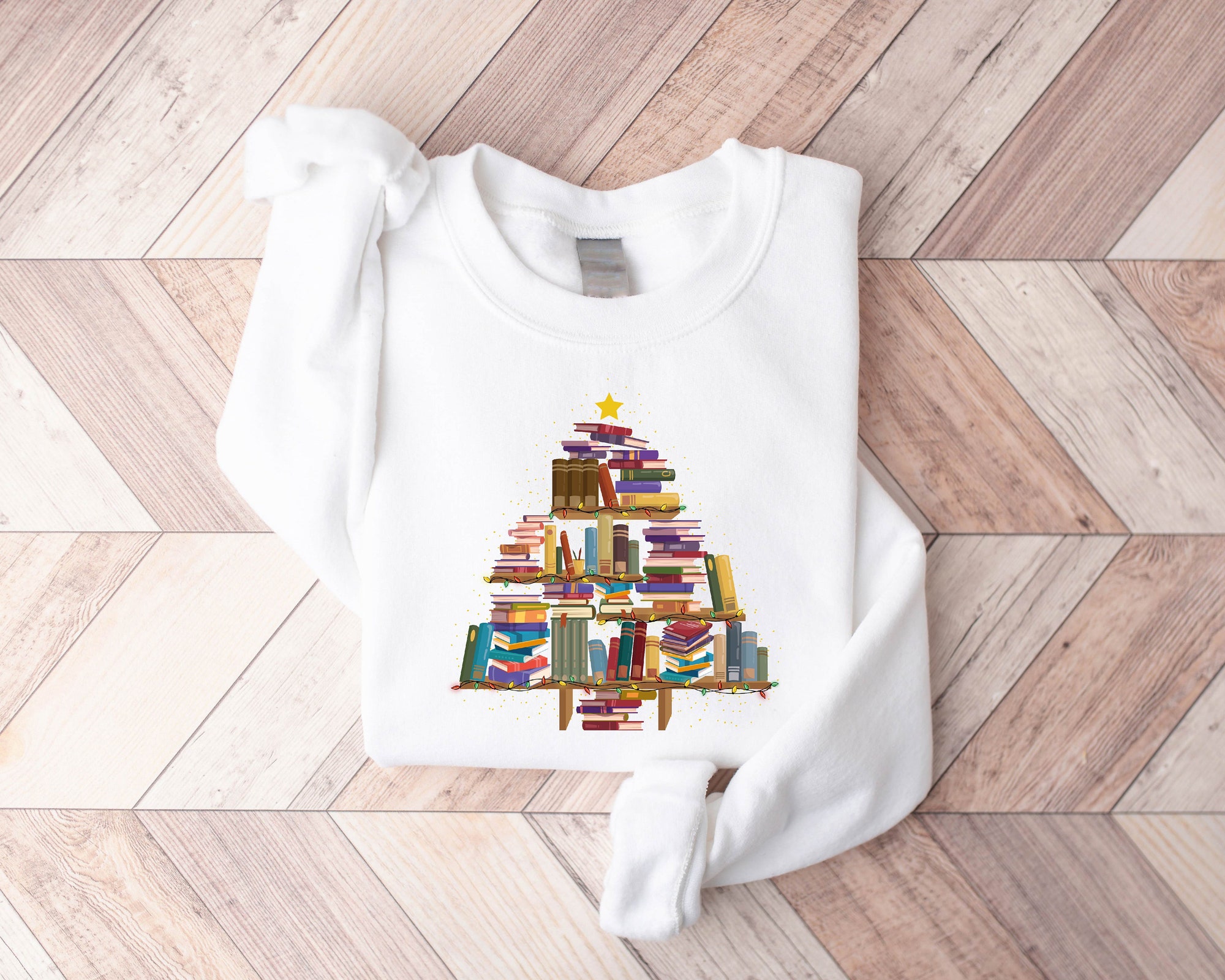 Cute Christmas Book Tree Lovers Women's Merry Holiday Winter Sweatshirt image 7