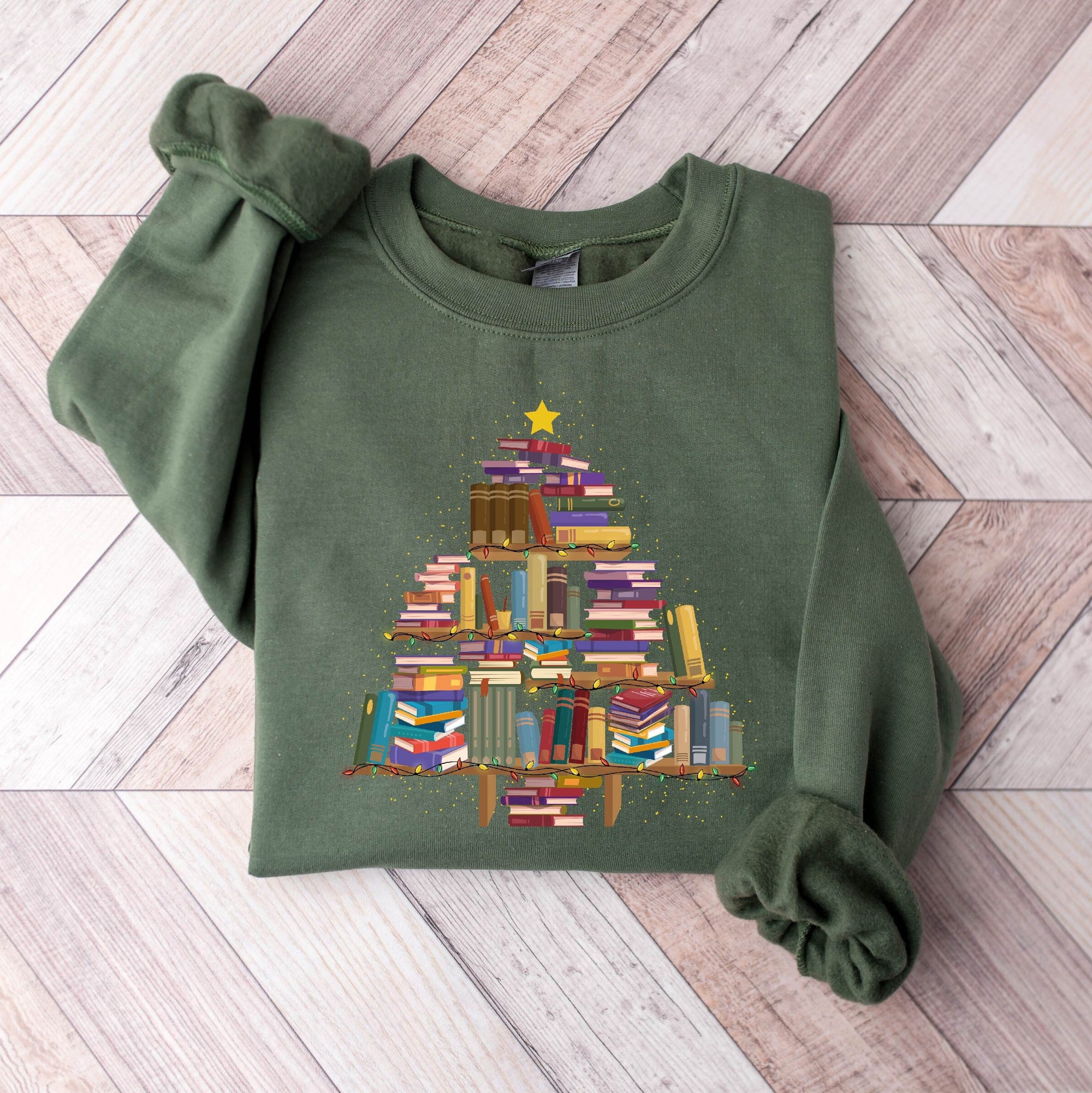 Cute Christmas Book Tree Lovers Women's Merry Holiday Winter Sweatshirt image 1