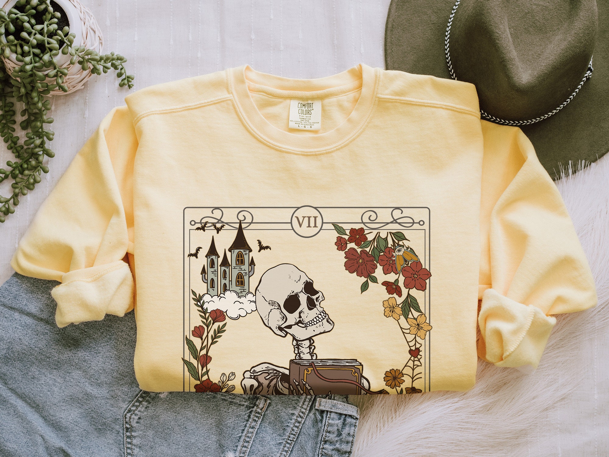 The Reader Tarot Card Bookish Witchy Skeleton Librarian Mystical Literature Sweatshirt image 4