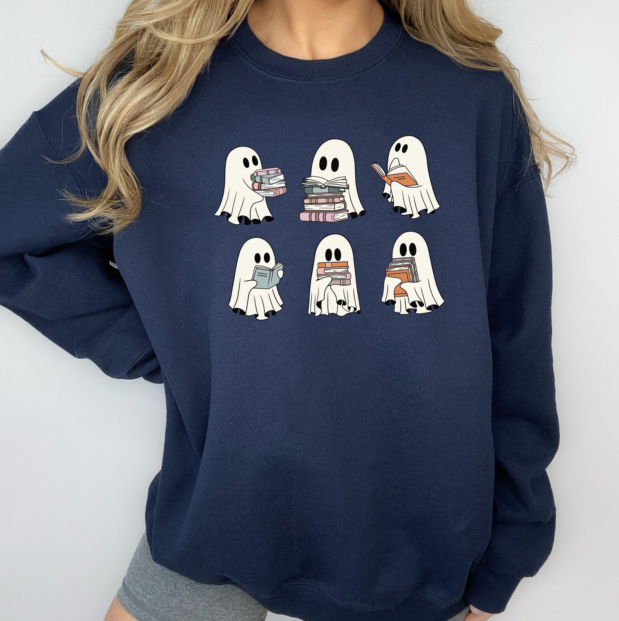 Ghost Reading Books Halloween Librarian Funny Sweatshirt image 4