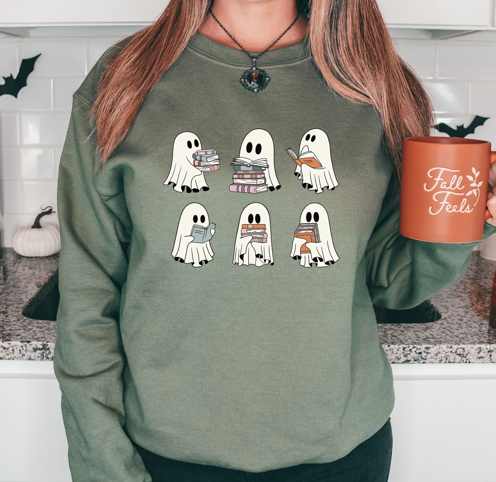 Ghost Reading Books Halloween Librarian Funny Sweatshirt image 3