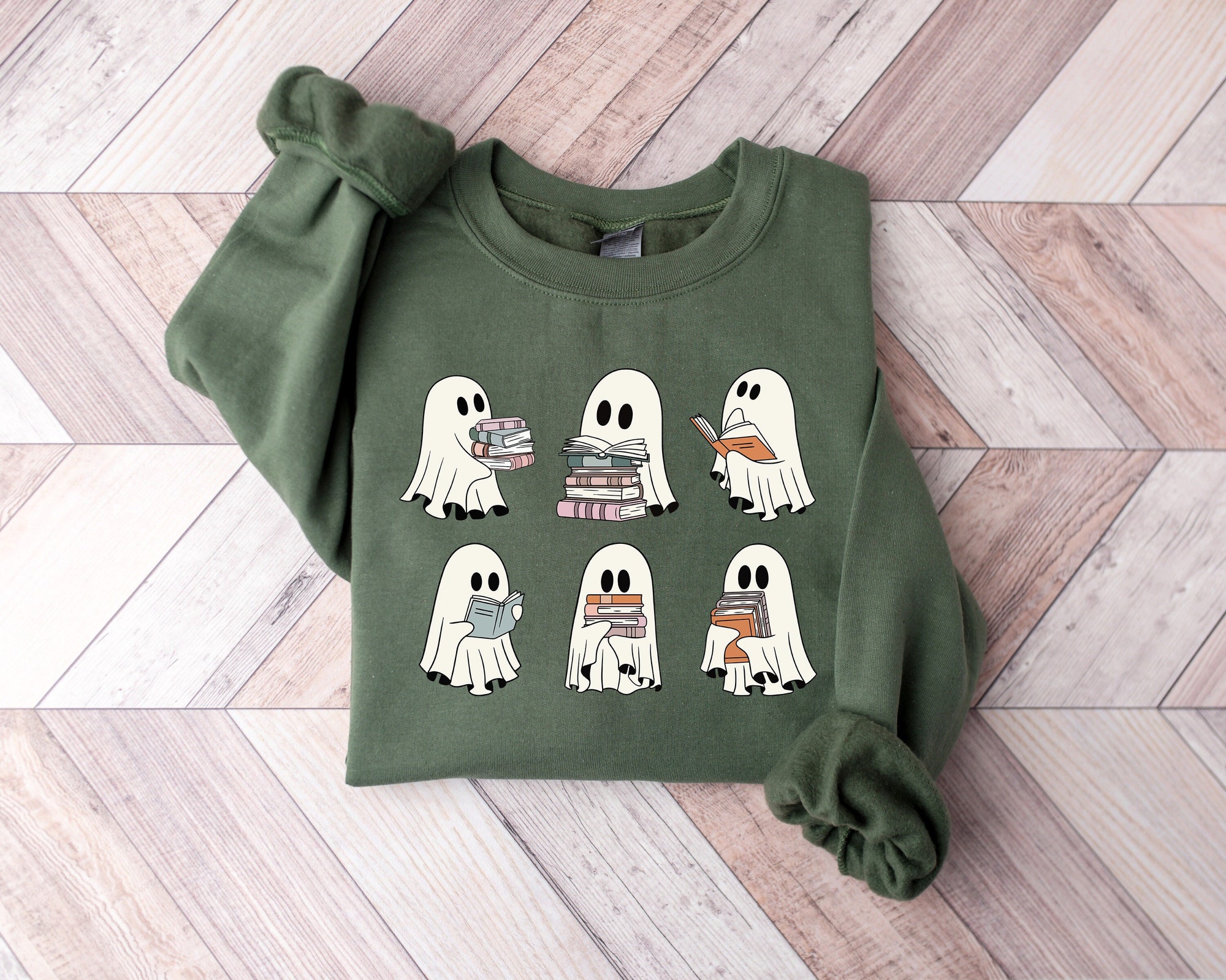 Ghost Reading Books Halloween Librarian Funny Sweatshirt image 1