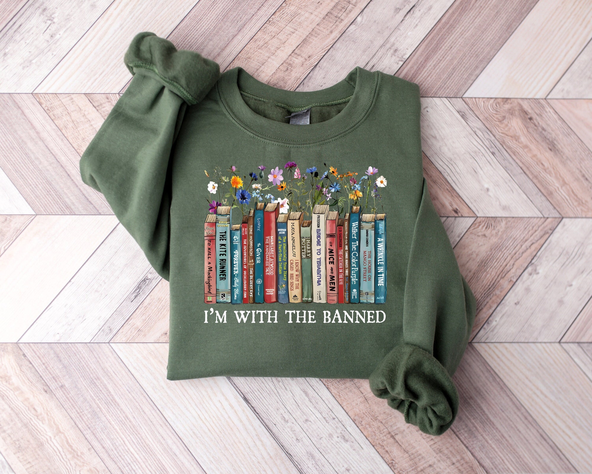 I'm With The Banned Reading Book Lover Librarian Floral Flowers Sweatshirt image 1