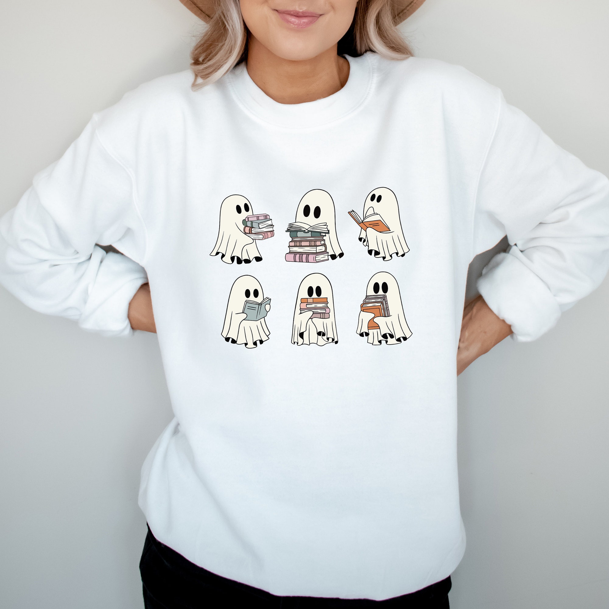 Ghost Reading Books Halloween Librarian Funny Sweatshirt image 6