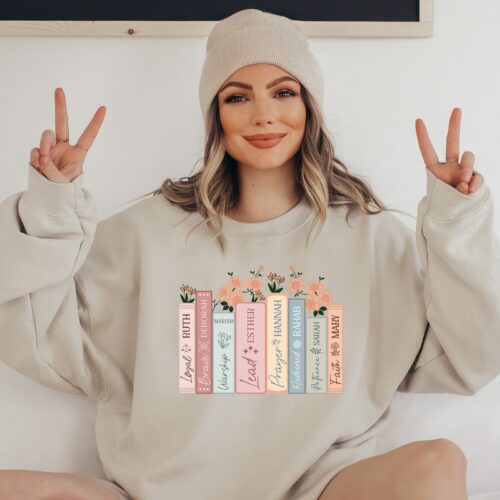 Women Of The Bible Christian Women Floral Jesus Church Book Lover Sweatshirt image 0