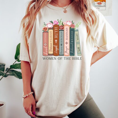 Women Of The Bible Christian Flower Floral Book Librarian Jesus Lover Shirt image 0