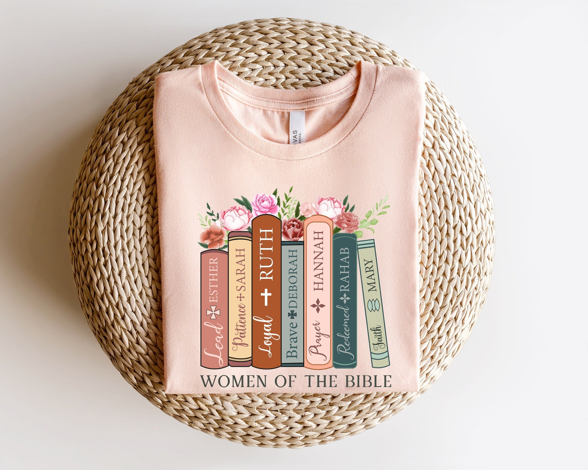 Women Of The Bible Christian Flower Floral Book Librarian Jesus Lover Shirt image 2