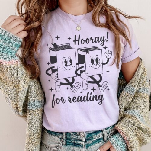 Retro Hooray For Reading Library Funny Book Teacher Cute School Lover Shirt image 0