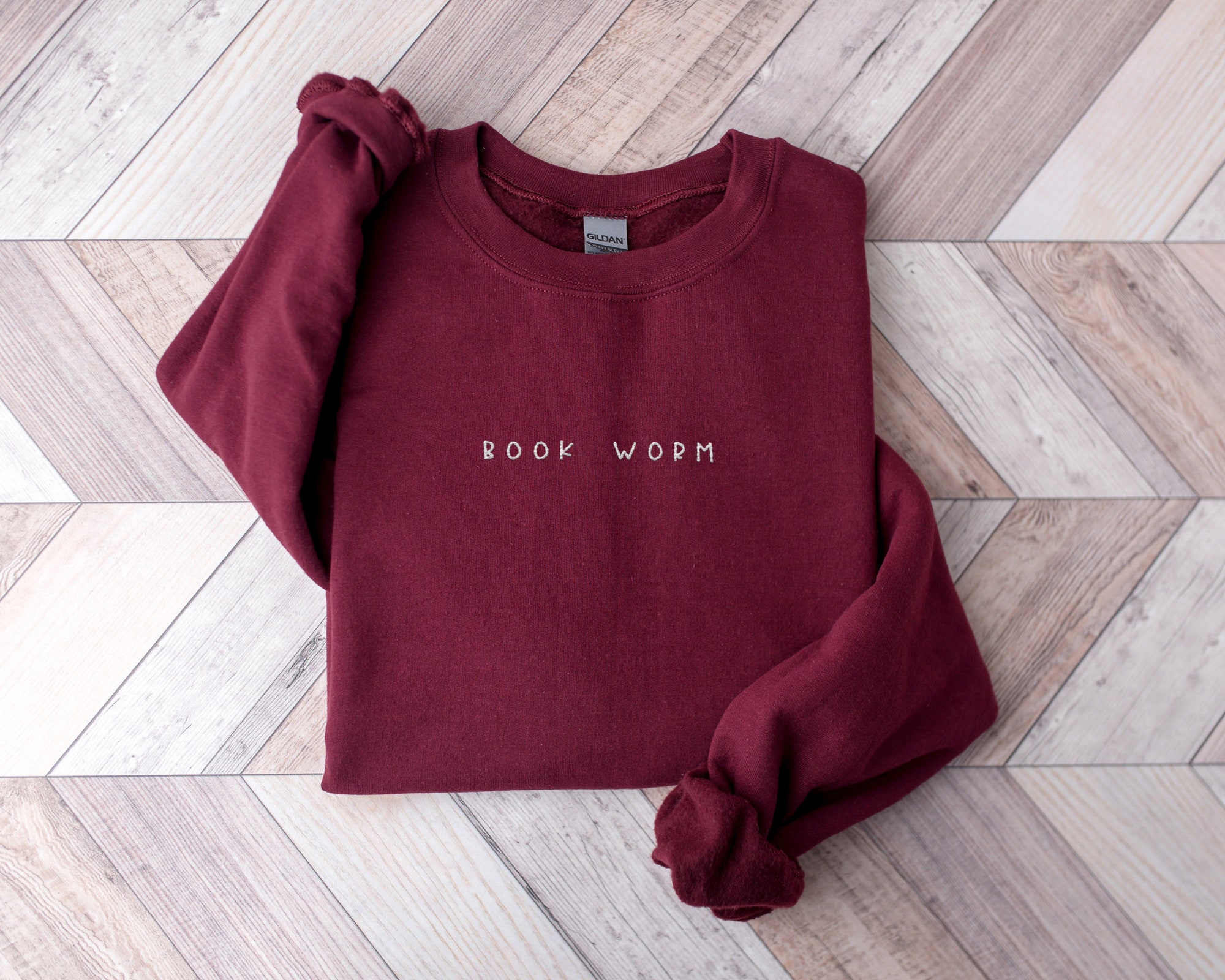 Embroidered Book Worm Club Lover Teacher Sweatshirt image 4