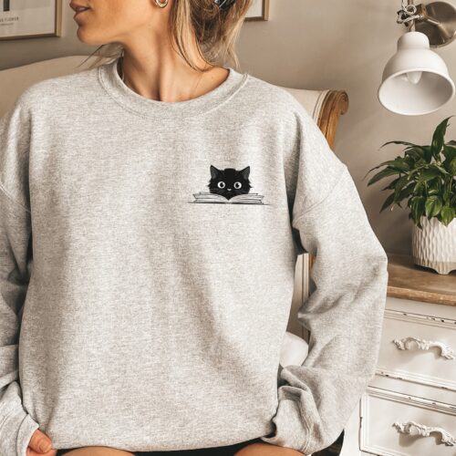 Black Cat Bookworm Club Lover Teacher Librarian Sweatshirt image 0