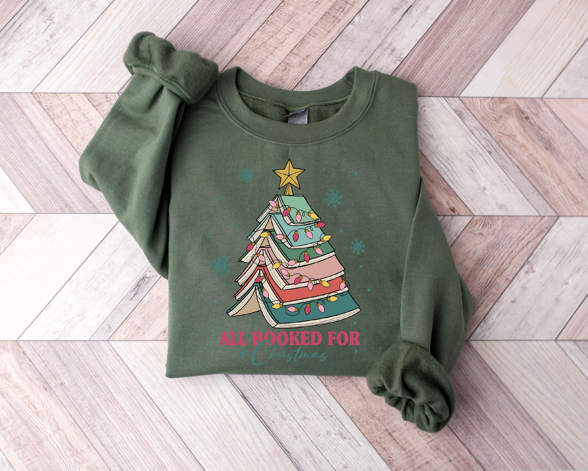 Christmas Book Tree Lovers Vacation Cute Sweatshirt image 2