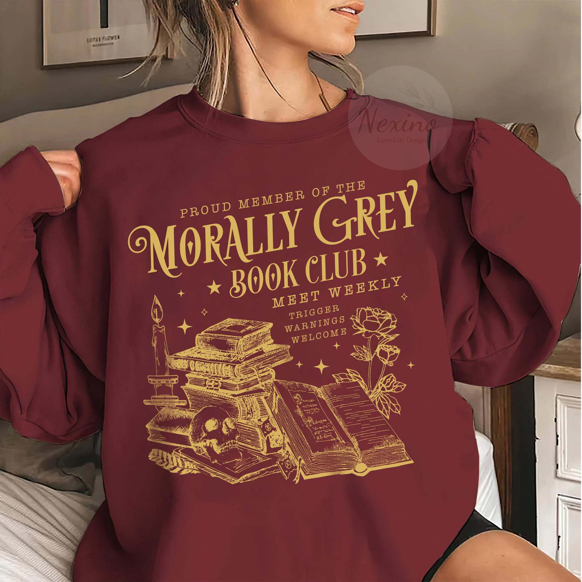 Vintage Morally Grey Book Club Dark Romance Spooky Season Lover Reader Sweatshirt image 3