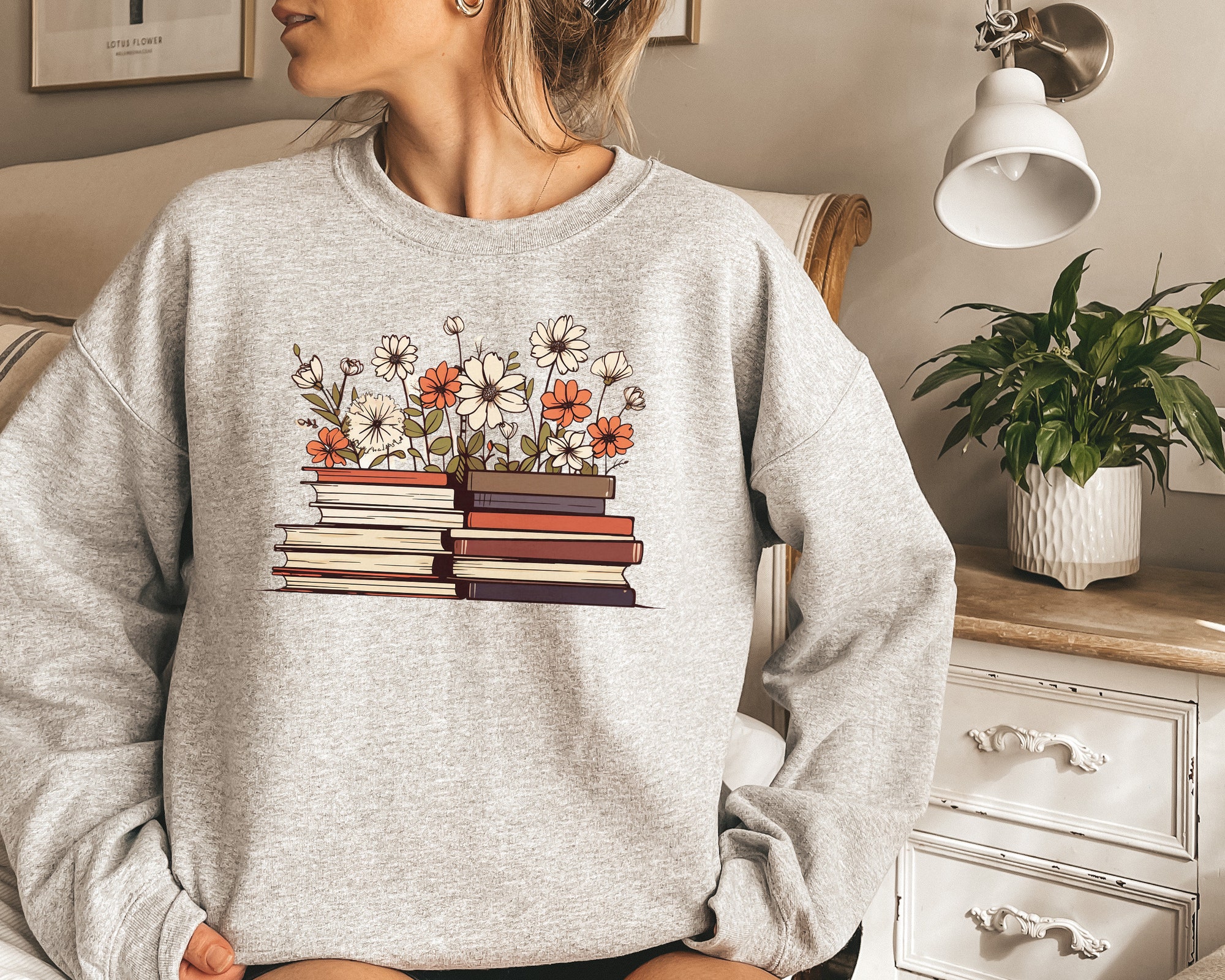 Flowers Book Club Lover Teacher Floral Reader Sweatshirt image 9