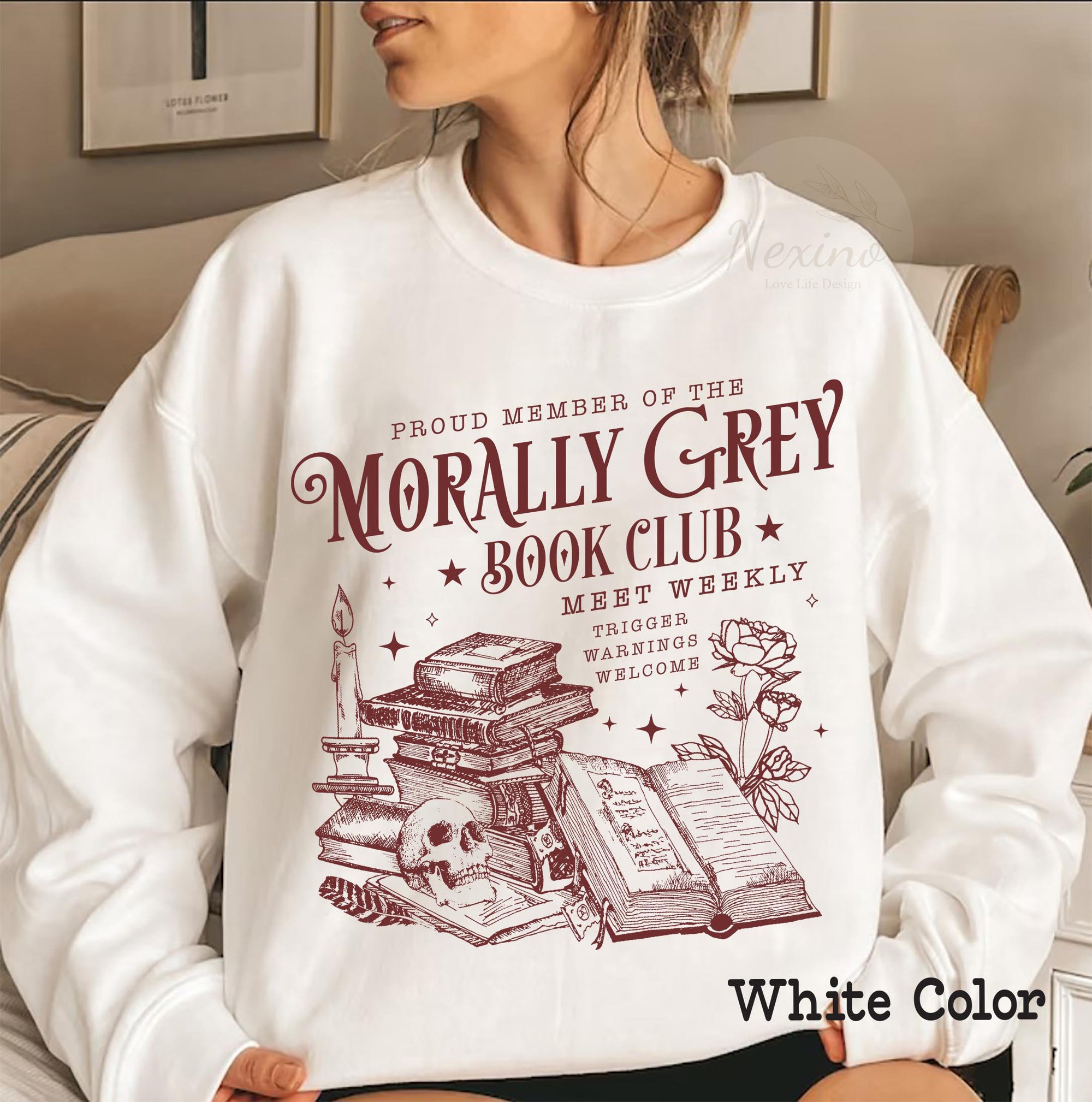 Vintage Morally Grey Book Club Dark Romance Spooky Season Lover Reader Sweatshirt image 1