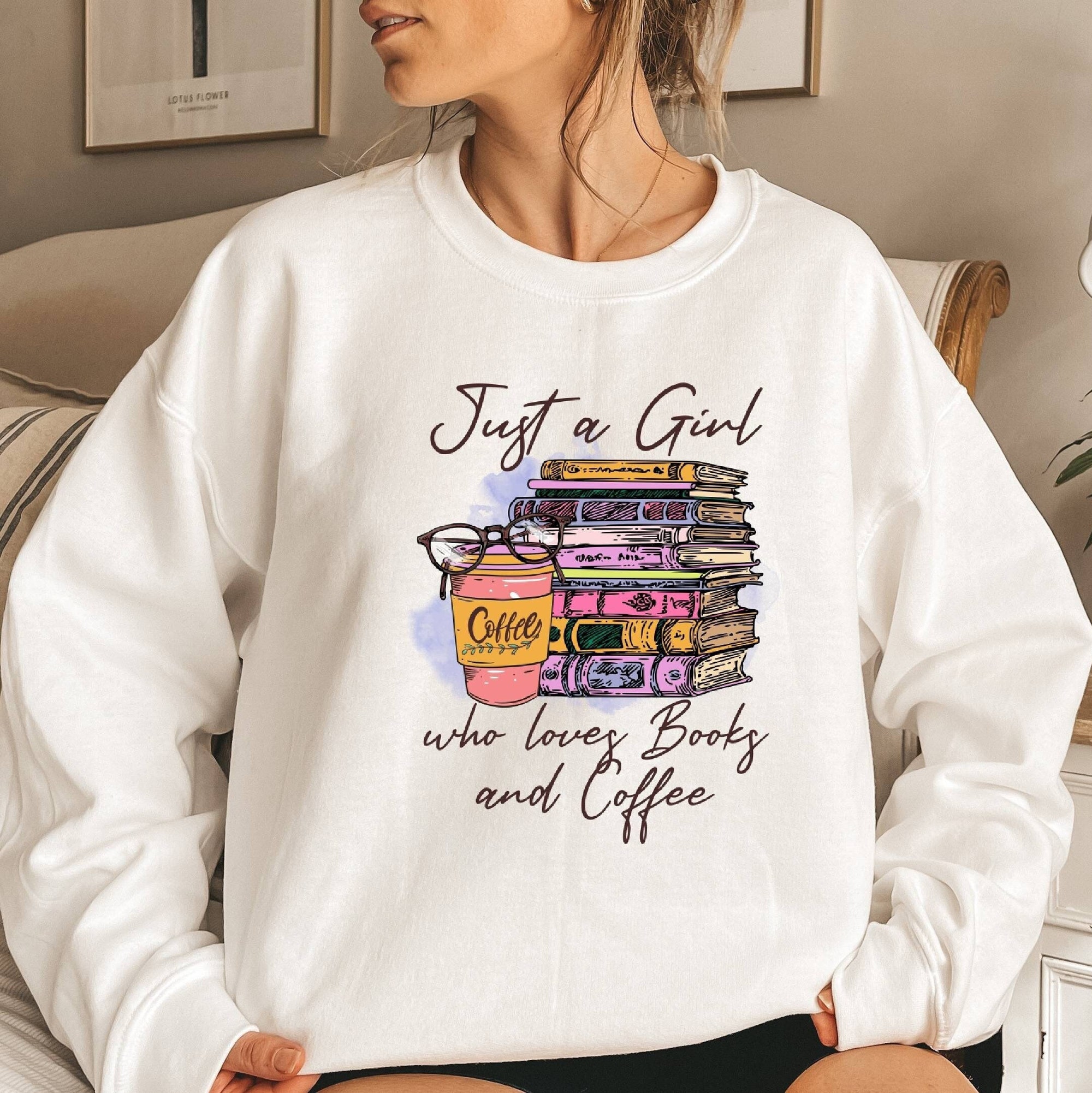 Just A Girl Who Loves Books And Coffee Lover Reading Librarian Sweatshirt image 2