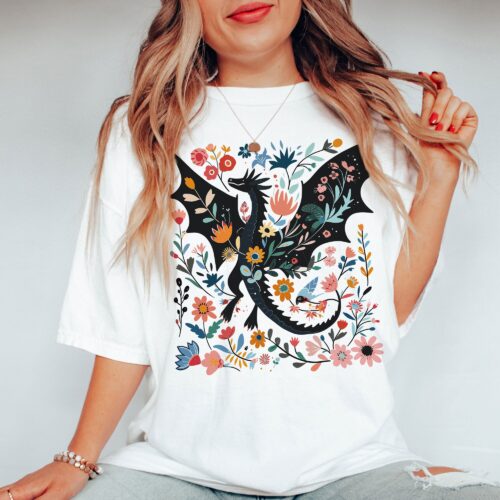 Abraxos Throne Of Glass Flower Bookish Floral Lover Fantasy Dragon Shirt image 0