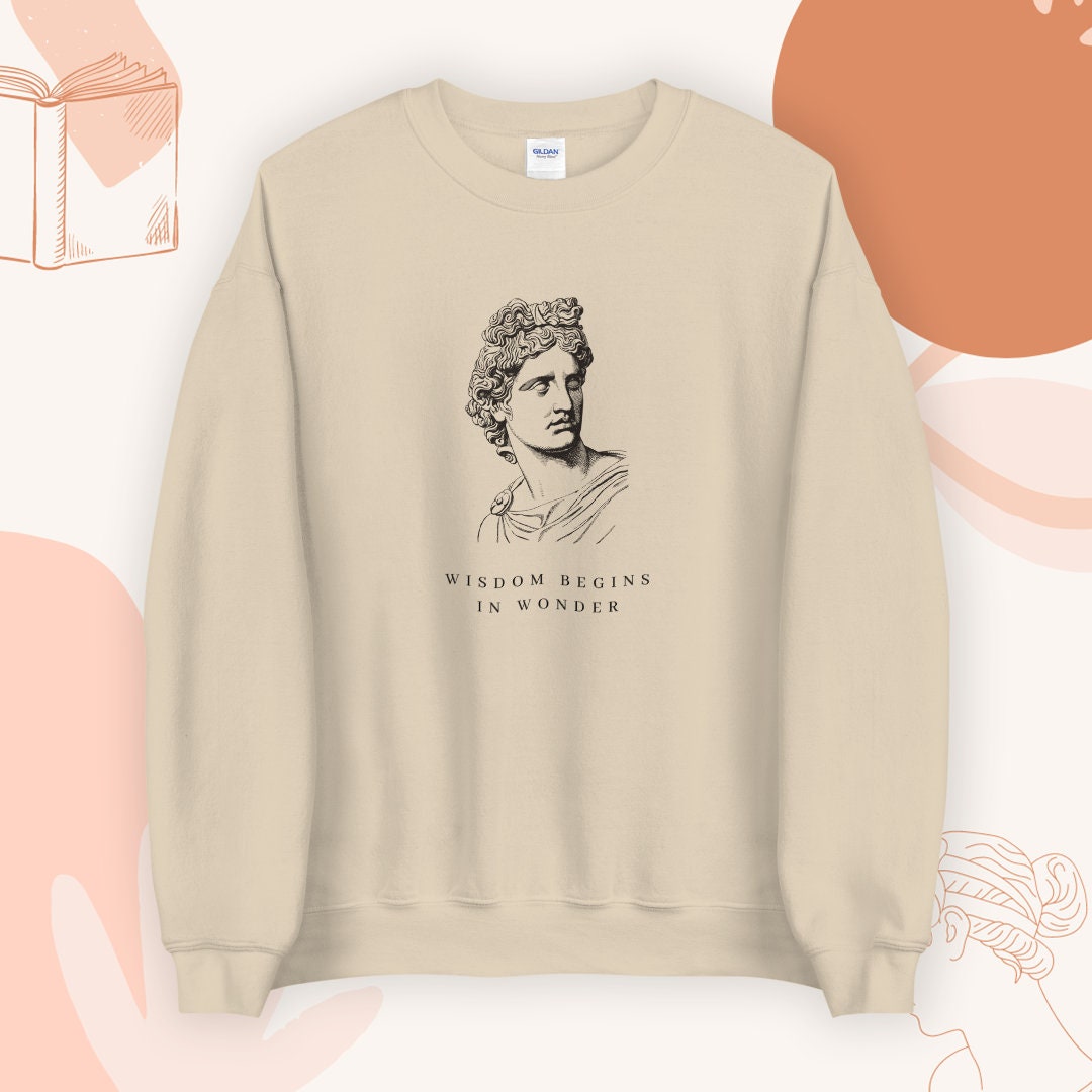 Dark Academia Wisdom Begins In Wonder Philosophy Book Lover Women Sweatshirt image 3