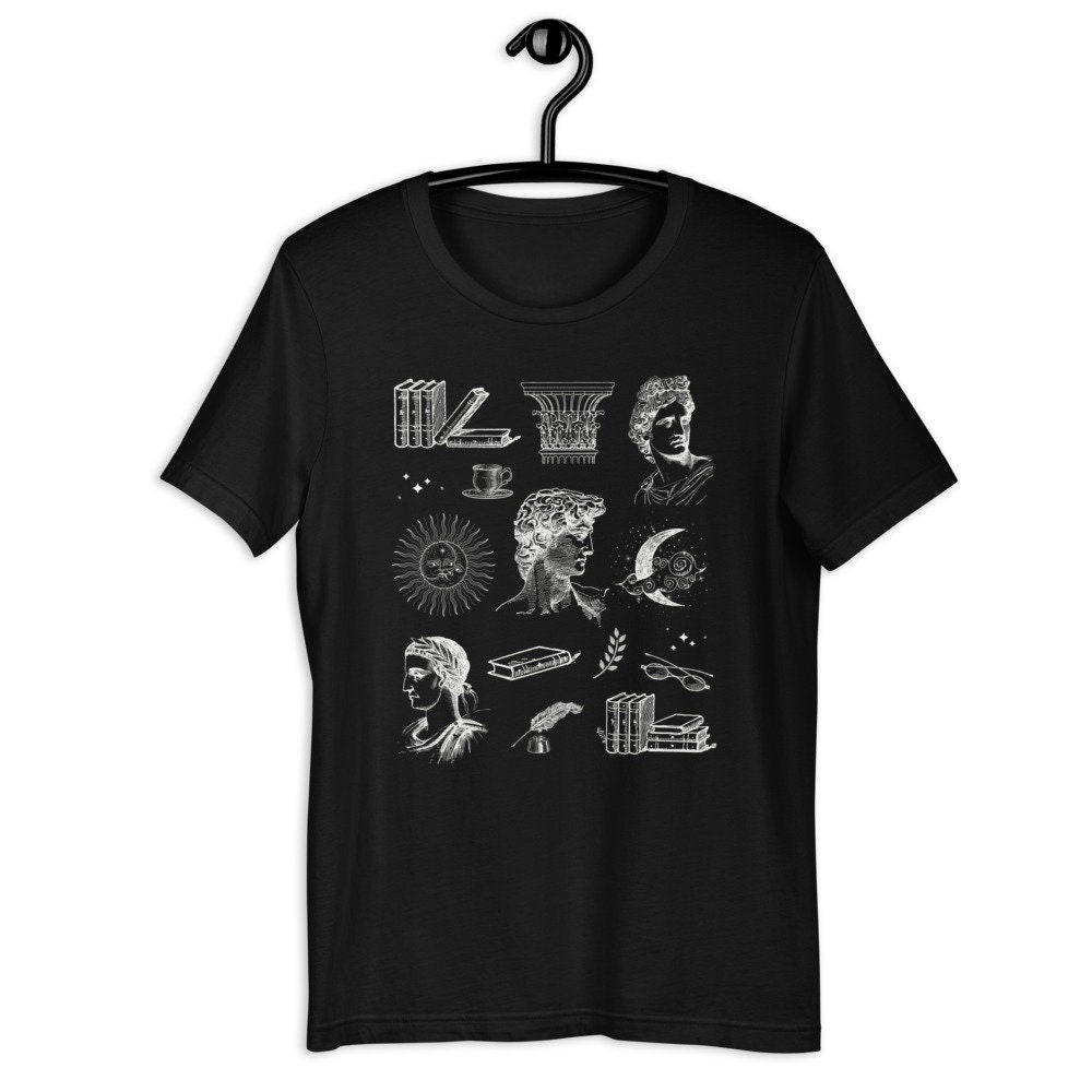 Dark Academia Writers And Authors Book Lover Greek Statue Fine Line Art Shirt image 3