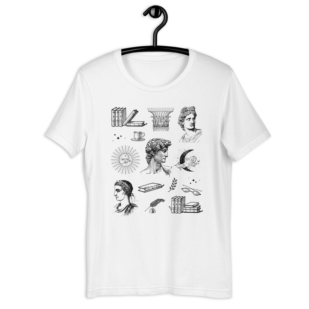 Dark Academia Writers And Authors Book Lover Greek Statue Fine Line Art Shirt image 2