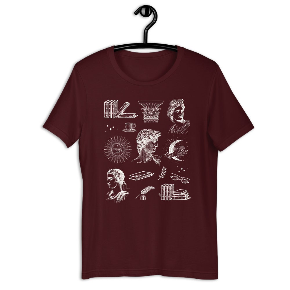 Dark Academia Writers And Authors Book Lover Greek Statue Fine Line Art Shirt image 4