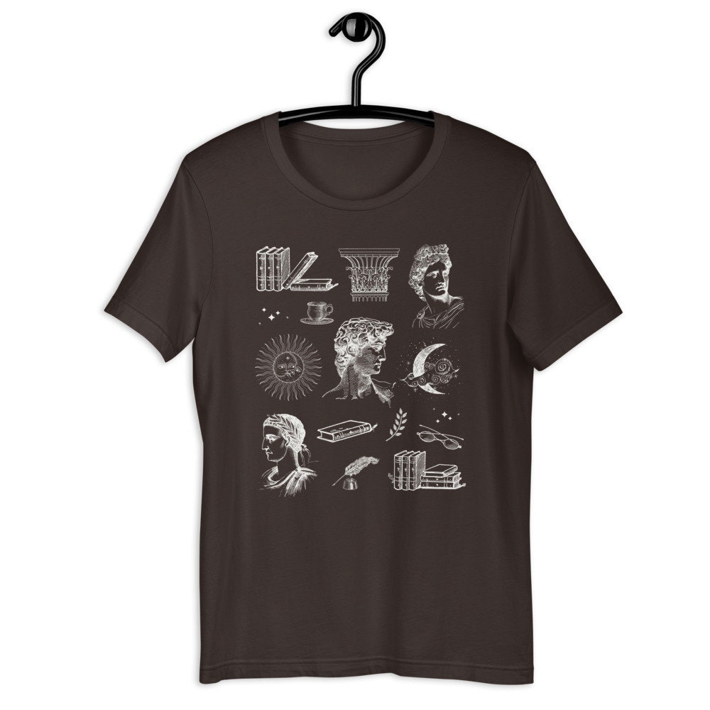 Dark Academia Writers And Authors Book Lover Greek Statue Fine Line Art Shirt image 5