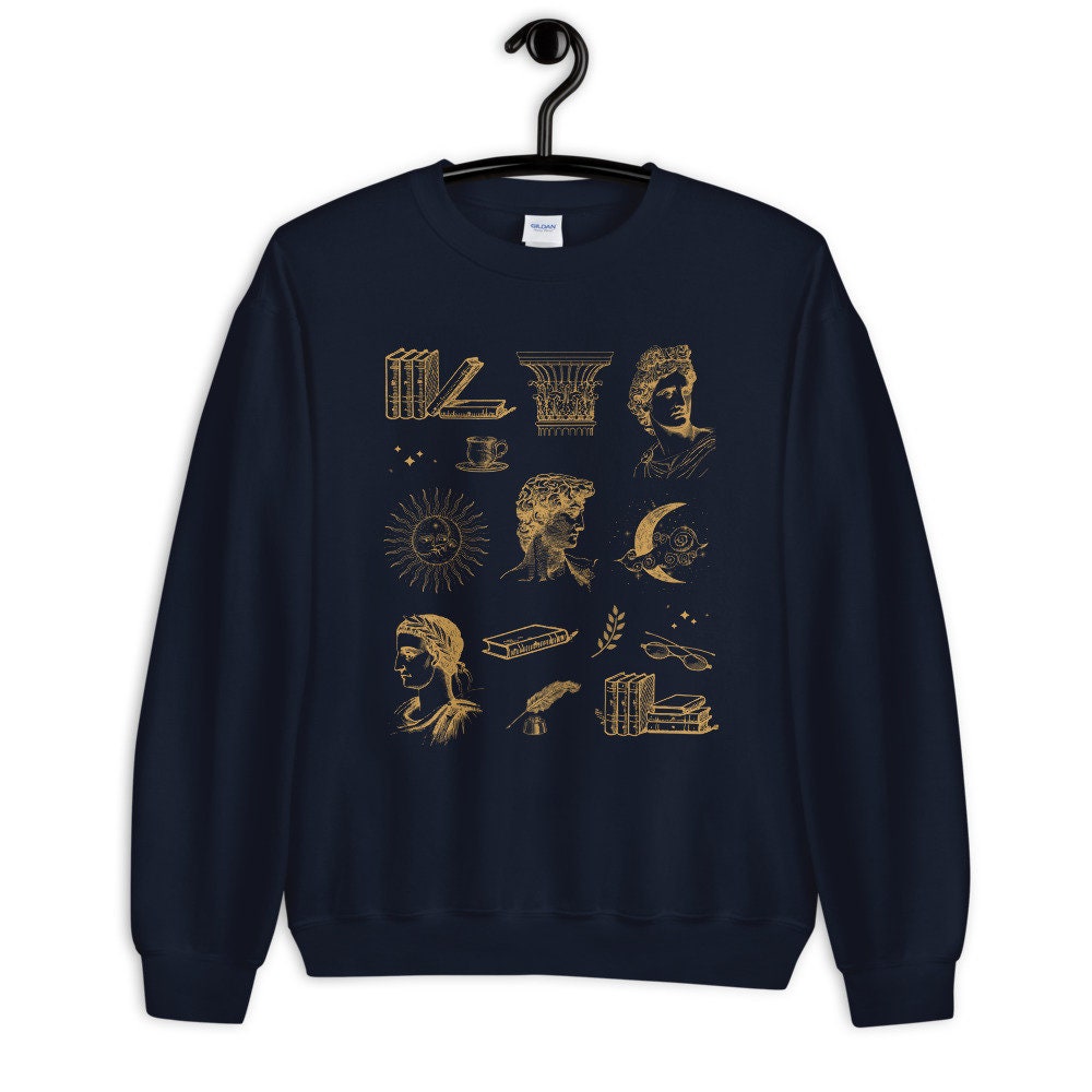 Dark Academia Indie Light Aesthetic Books Greek Statue Renaissance Literary Sweatshirt image 3