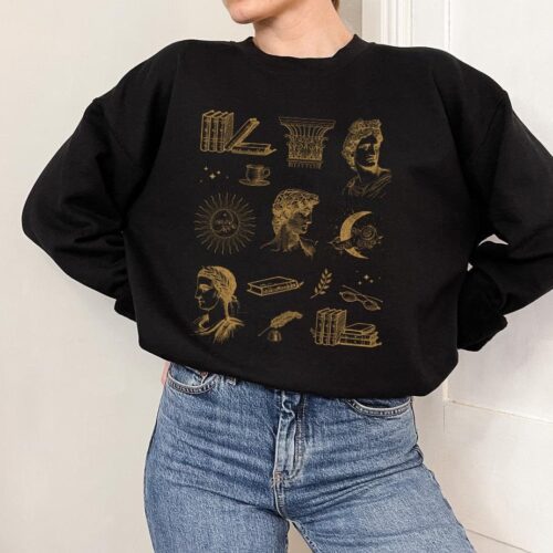 Dark Academia Indie Light Aesthetic Books Greek Statue Renaissance Literary Sweatshirt image 0