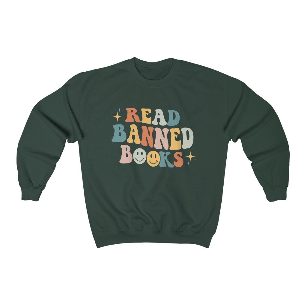 Retro Read Banned Books Literature Librarian Indie Smiley Face Sweatshirt image 3