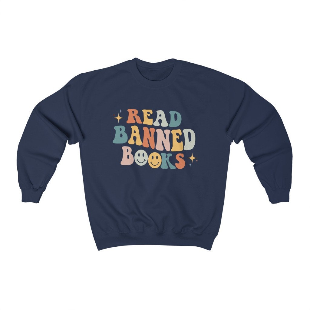 Retro Read Banned Books Literature Librarian Indie Smiley Face Sweatshirt image 5