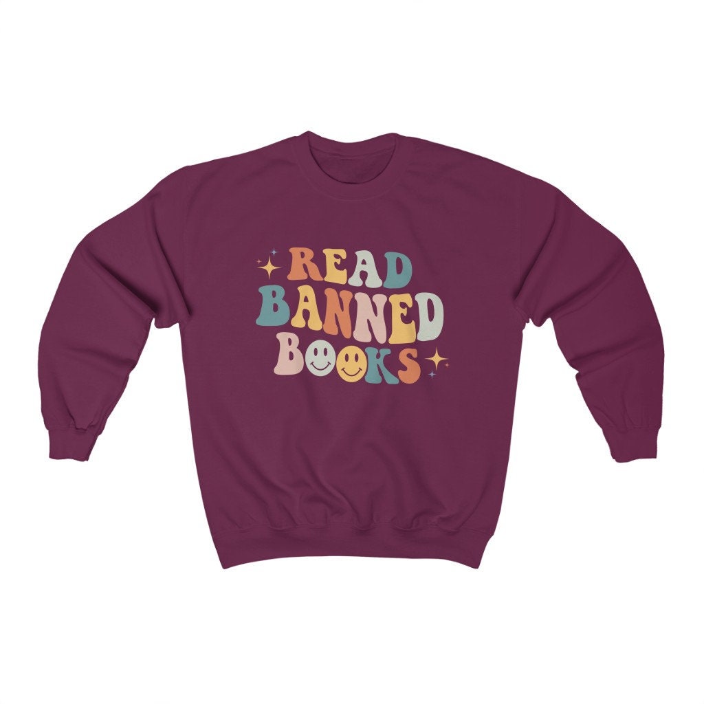 Retro Read Banned Books Literature Librarian Indie Smiley Face Sweatshirt image 4