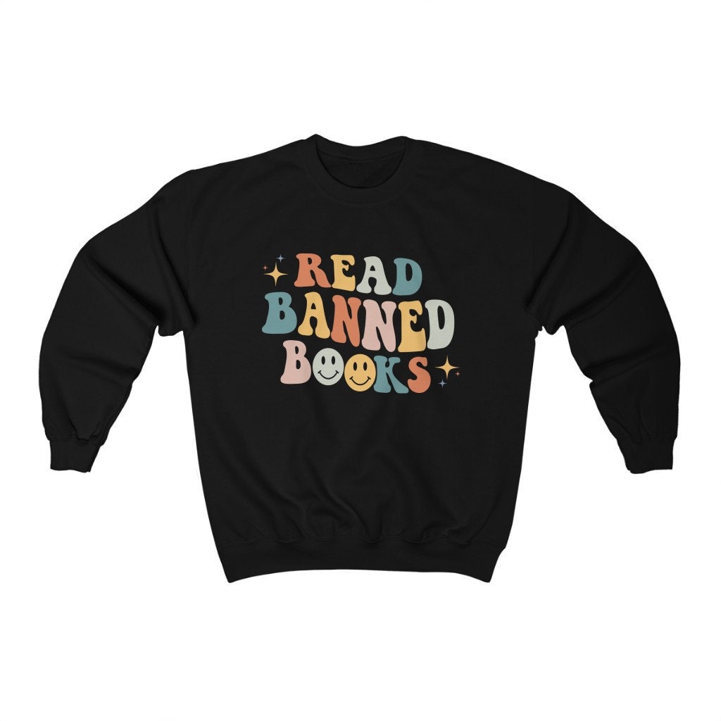 Retro Read Banned Books Literature Librarian Indie Smiley Face Sweatshirt image 2