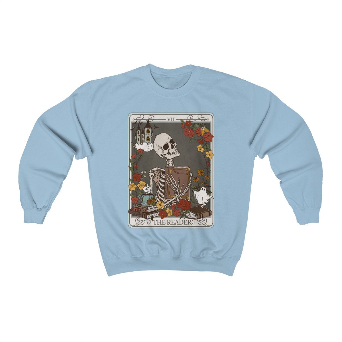 The Reader Tarot Card Skeleton Ghost Halloween Book Lover Women's Sweatshirt image 7