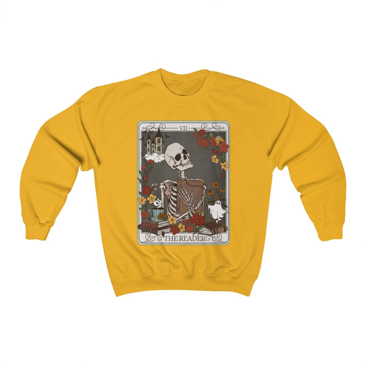 The Reader Tarot Card Skeleton Ghost Halloween Book Lover Women's Sweatshirt image 8