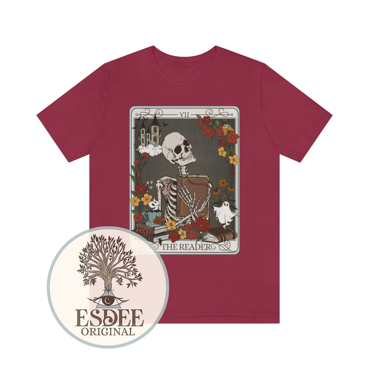 The Reader Tarot Card Bookish Witchy Stuff Mystical Literature Skeleton Librarian Shirt image 6