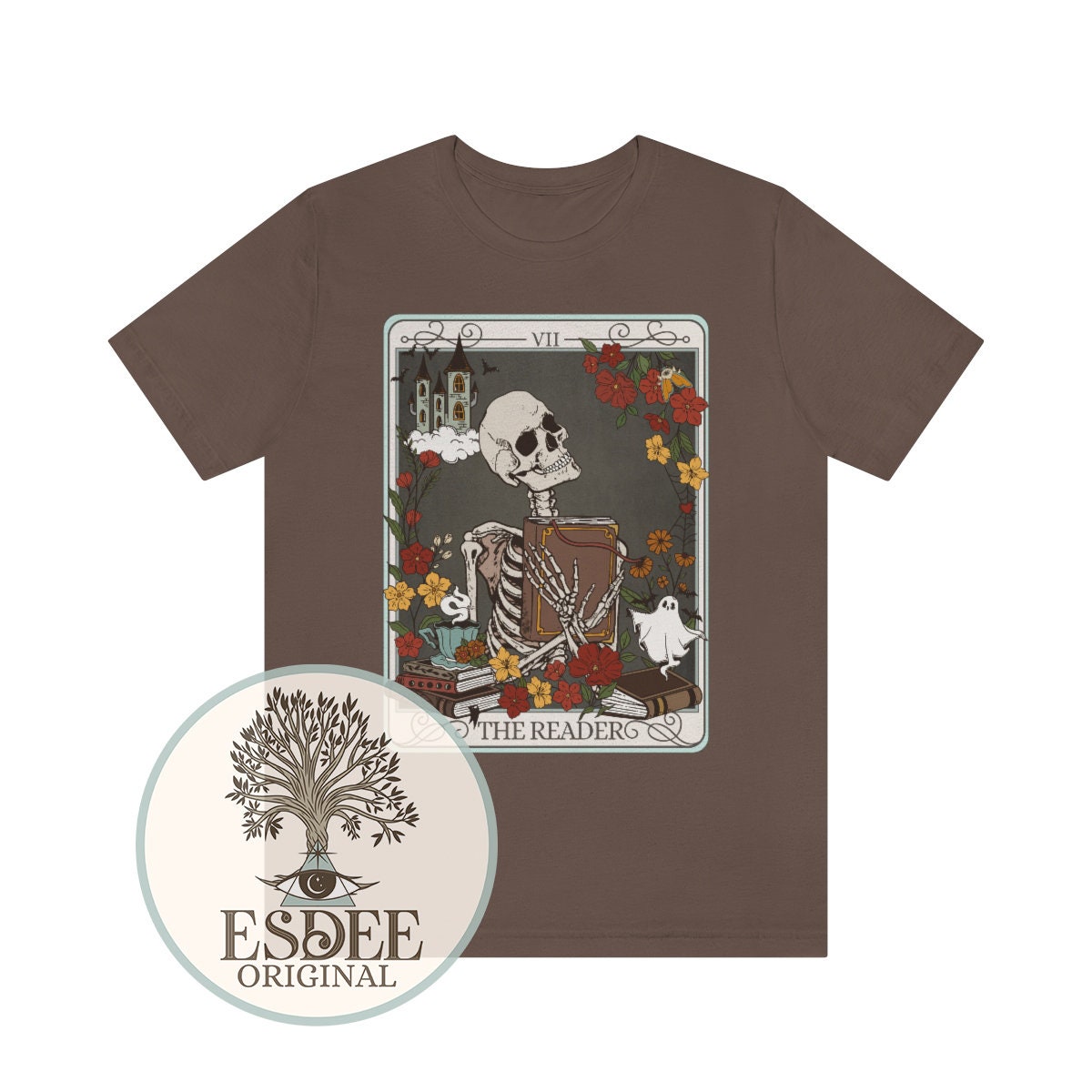 The Reader Tarot Card Bookish Witchy Stuff Mystical Literature Skeleton Librarian Shirt image 8