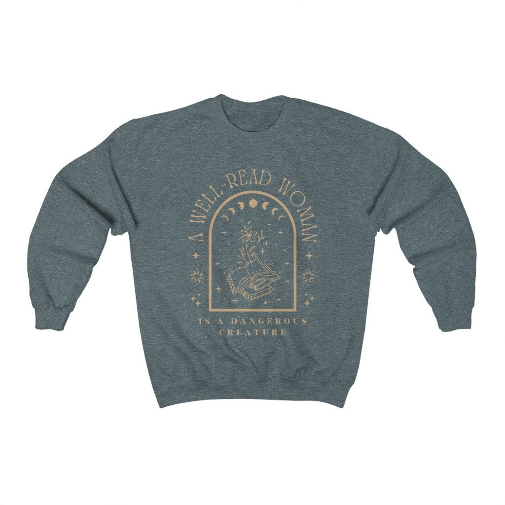 A Well Read Woman Bookish Reading Literature Librarian Celestial Sweatshirt image 4