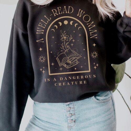 A Well Read Woman Bookish Reading Literature Librarian Celestial Sweatshirt image 0