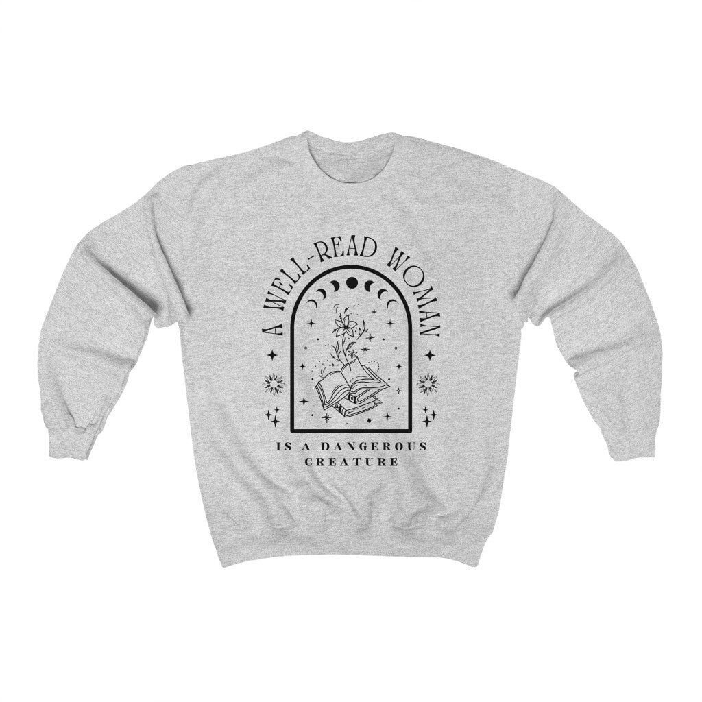 A Well Read Woman Bookish Reading Literature Librarian Celestial Sweatshirt image 5