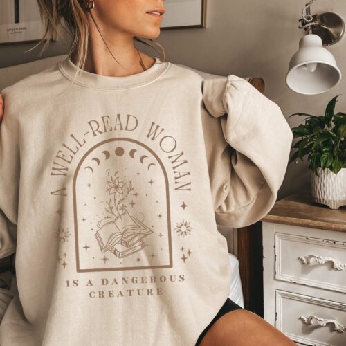 A Well Read Woman Bookish Reading Literature Librarian Celestial Sweatshirt image 0