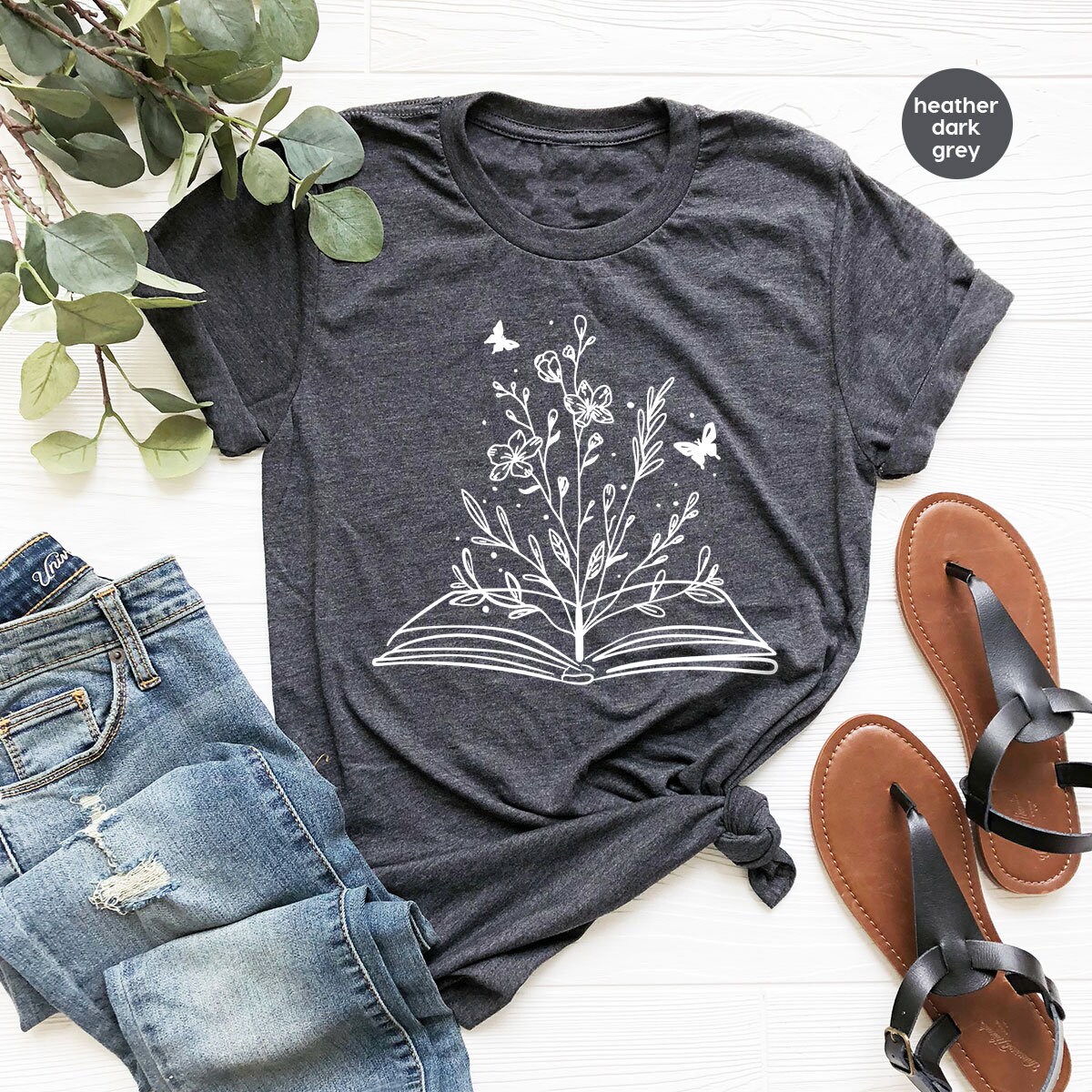 Minimalist Reading Book Wild Flower Floral Book Bookworm Librarian Shirt image 2